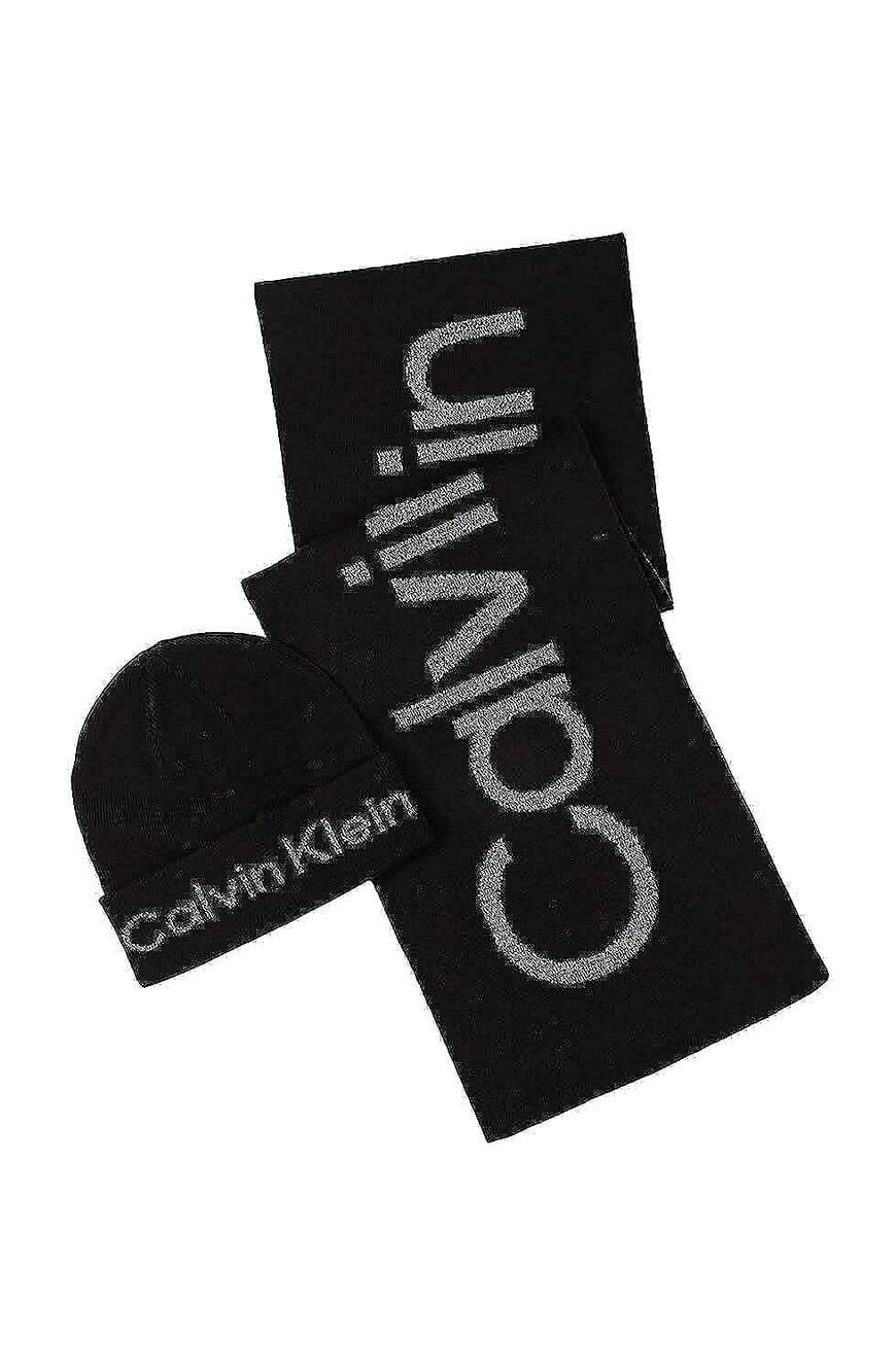 8544 Tweed Cuff Hat and Scarf Set, Black, One Size